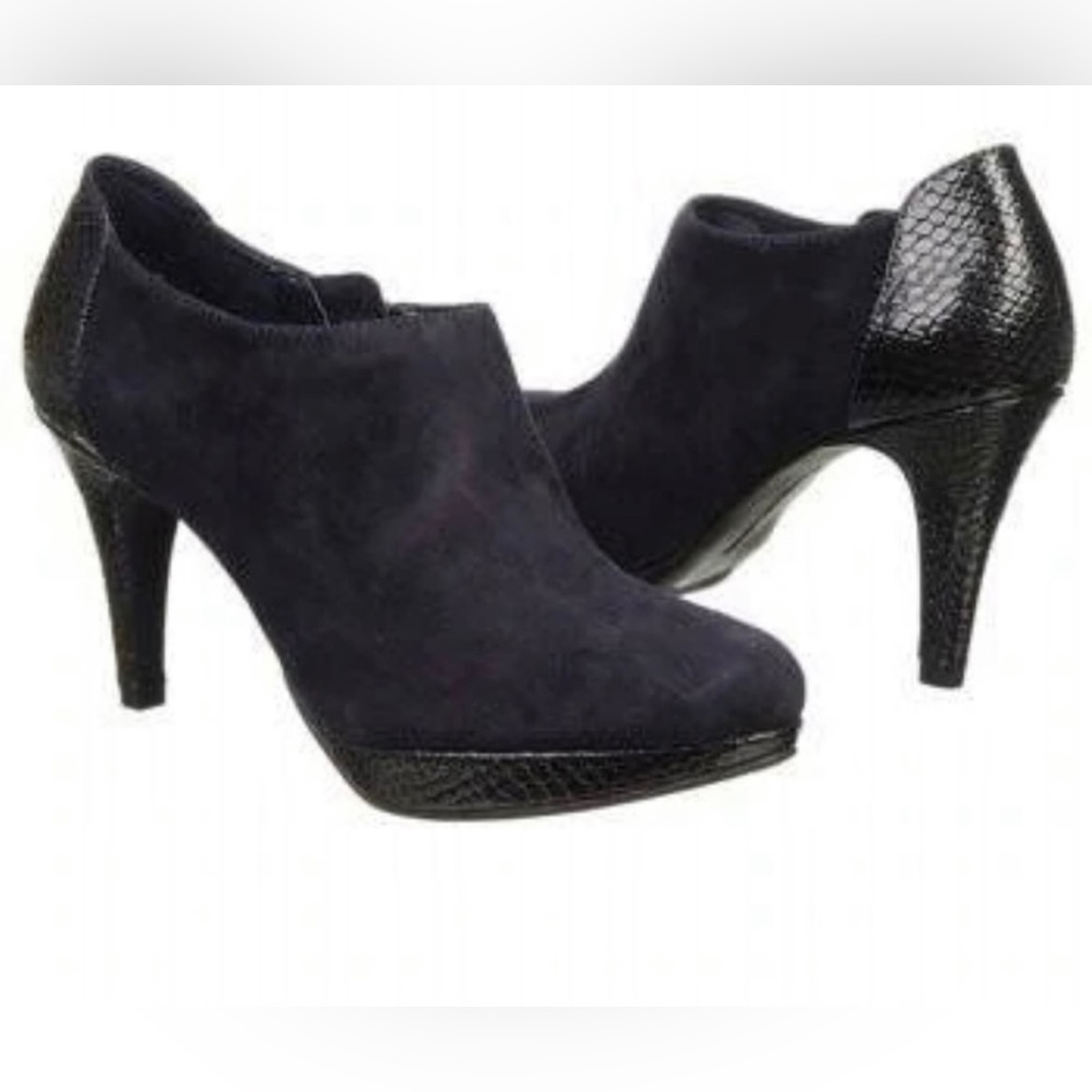 Bandolino Platform Suede/Leather Side Zip Booties - Size 8